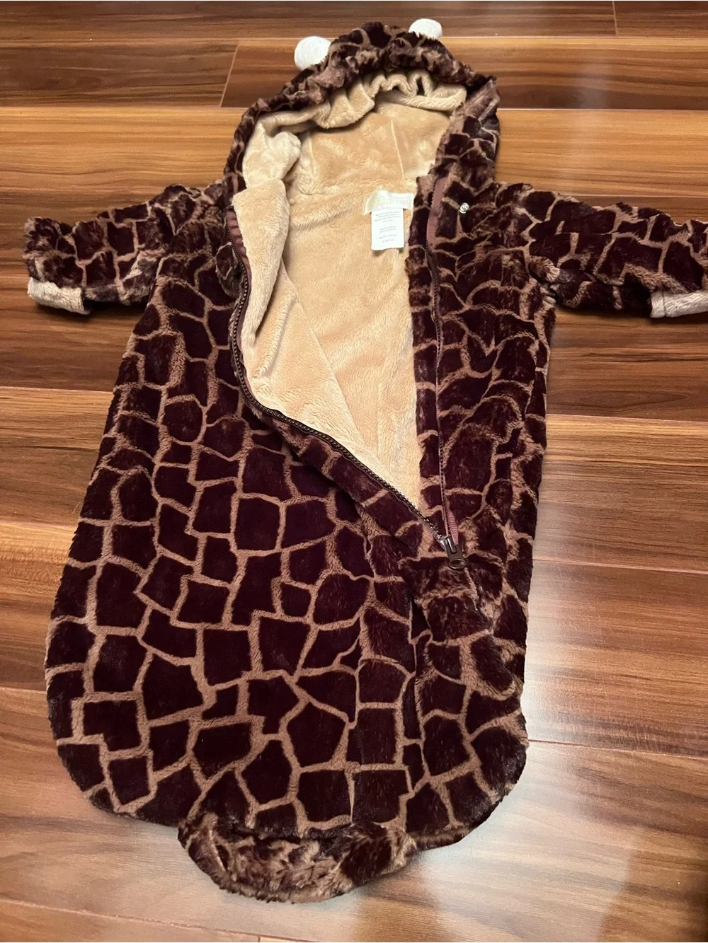 Giraffe-Print Baby Sack with Hood - Brown
